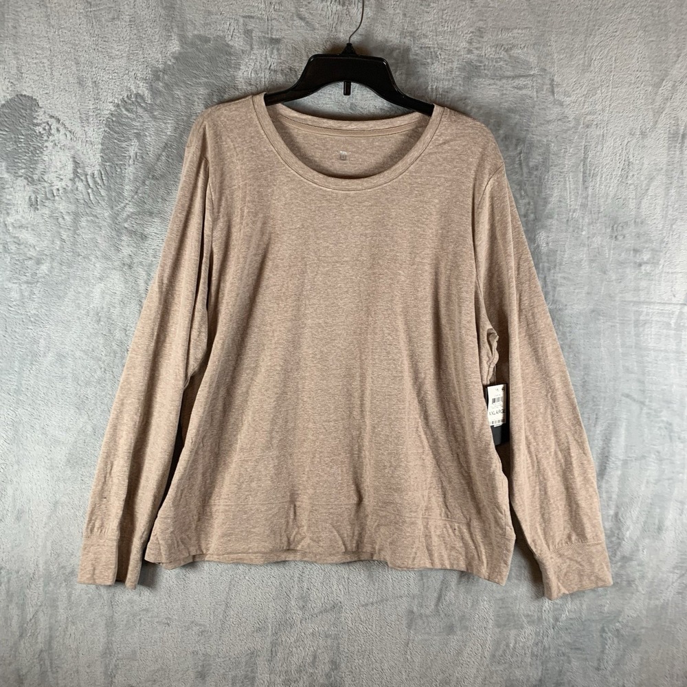 Ideology Women's Top XXL Long Sleeve Tan T Shirt Crew Neck Cotton Blend‎ NWT